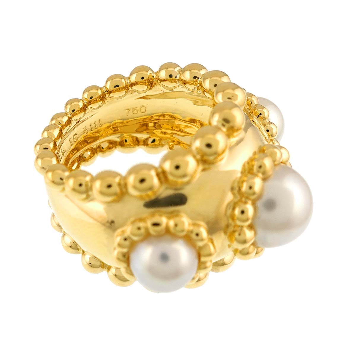 Three ball Akoya Pearl 7.8-5.8mm Ring 18K YG 750 Size4.5-4.75US