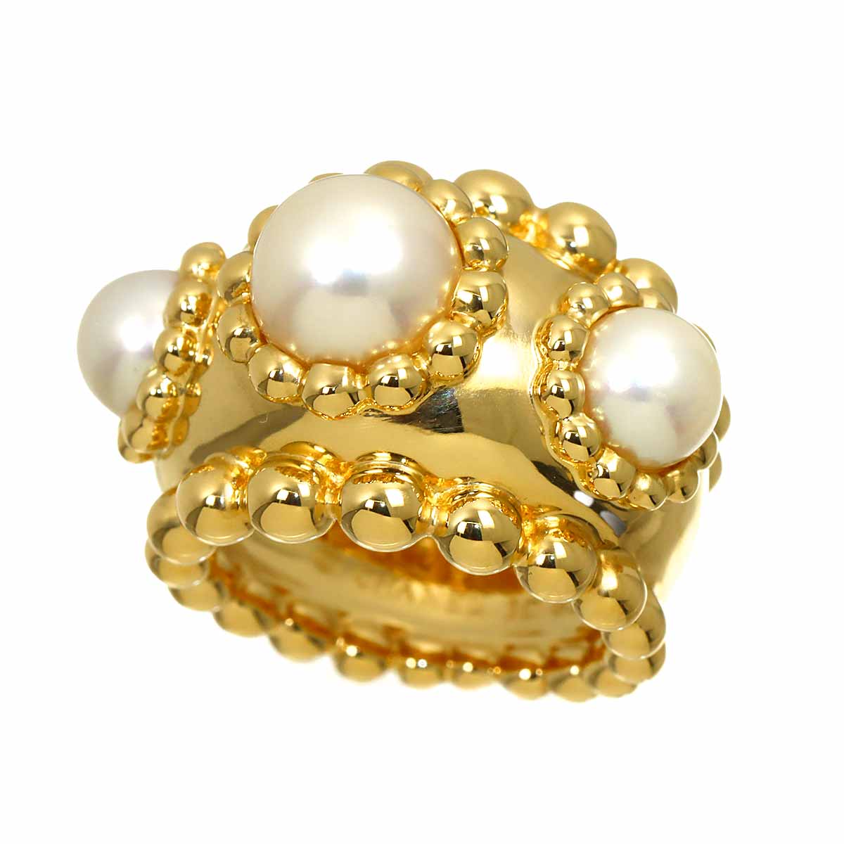 Three ball Akoya Pearl 7.8-5.8mm Ring 18K YG 750 Size4.5-4.75US