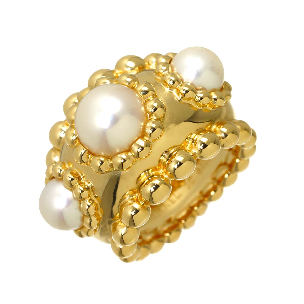 Three ball Akoya Pearl 7.8-5.8mm Ring 18K YG 750 Size4.5-4.75US