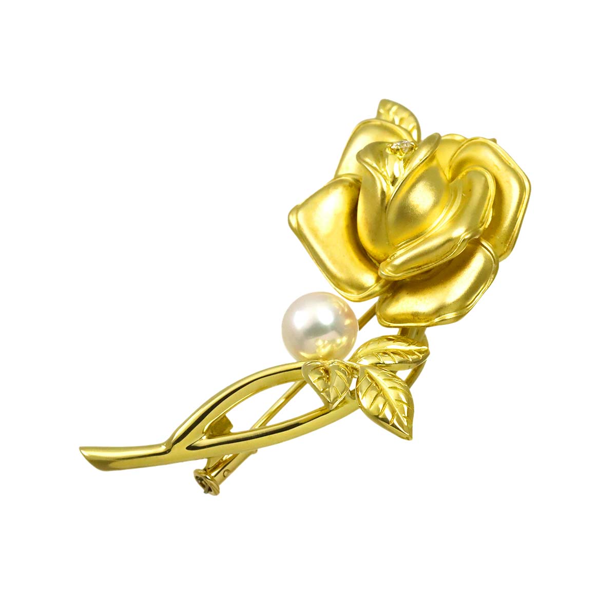 Akoya Pearl 7.2mm Diamond Brooch 18K YG 750