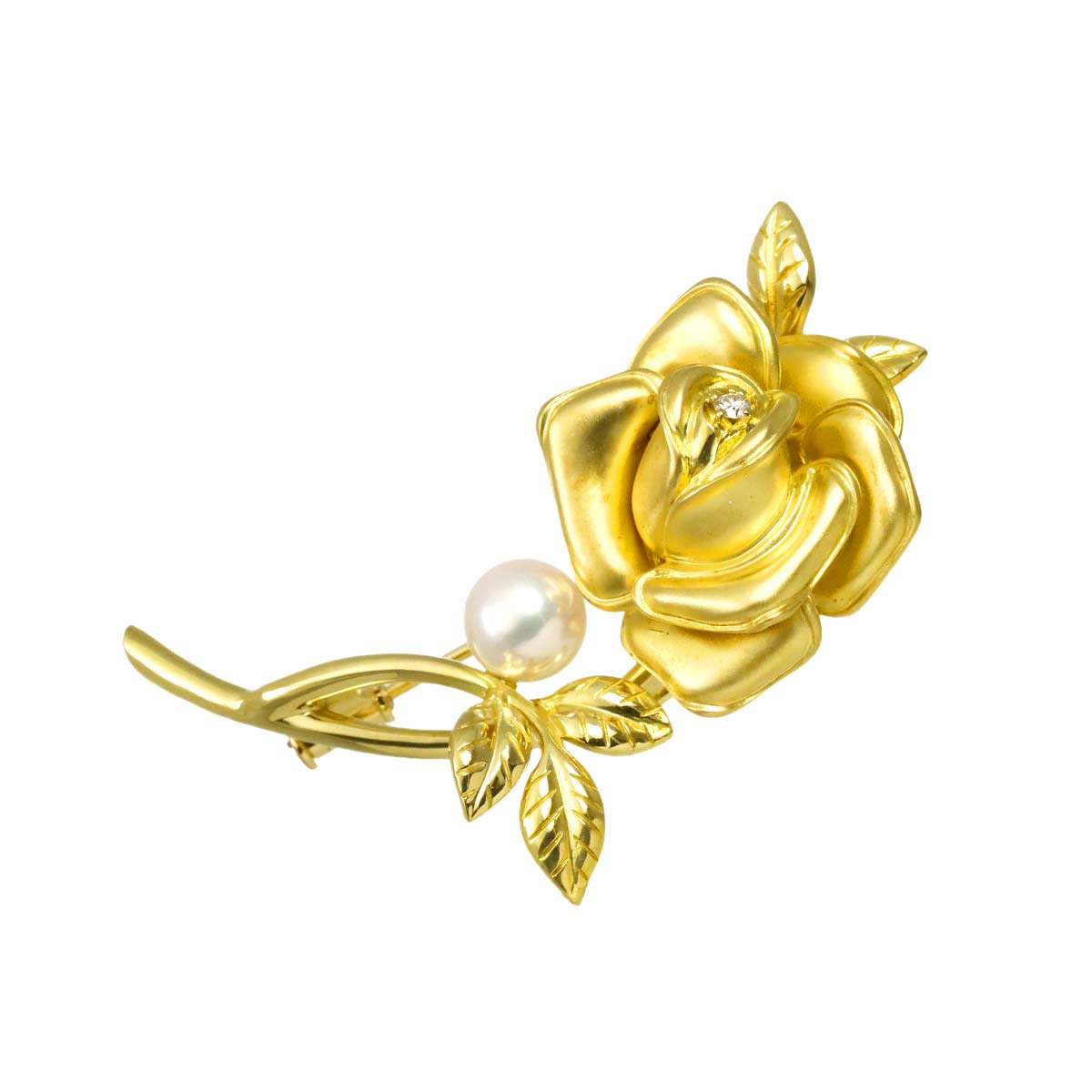 Akoya Pearl 7.2mm Diamond Brooch 18K YG 750