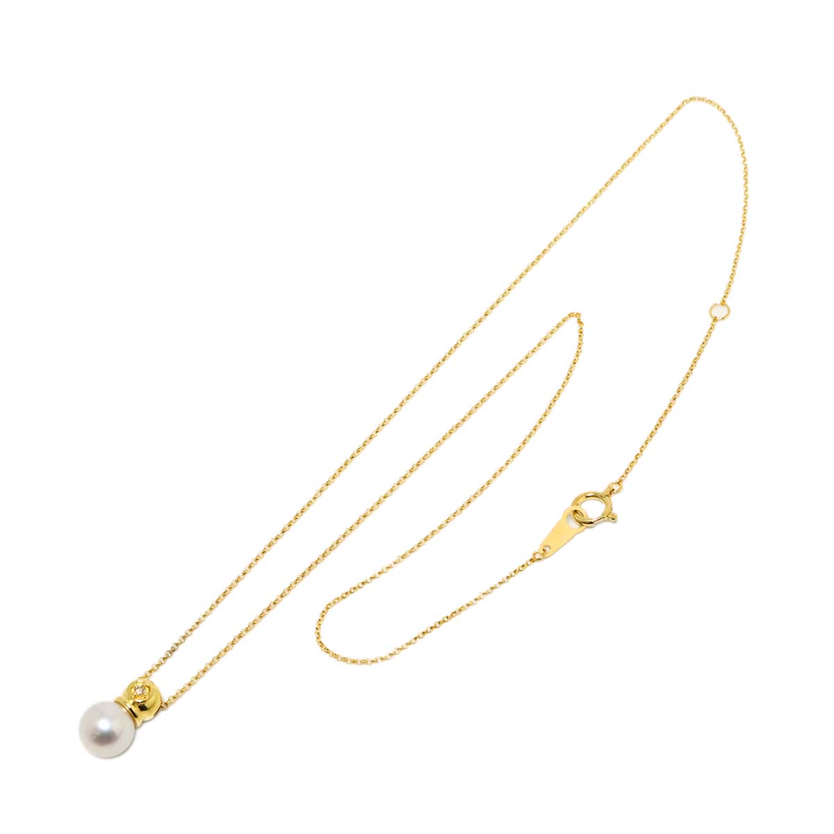 Akoya Pearl 7.3mm Diamond 0.01ct Necklace 18K YG 750
