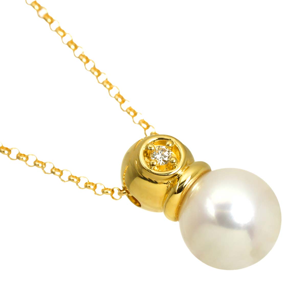 Akoya Pearl 7.3mm Diamond 0.01ct Necklace 18K YG 750