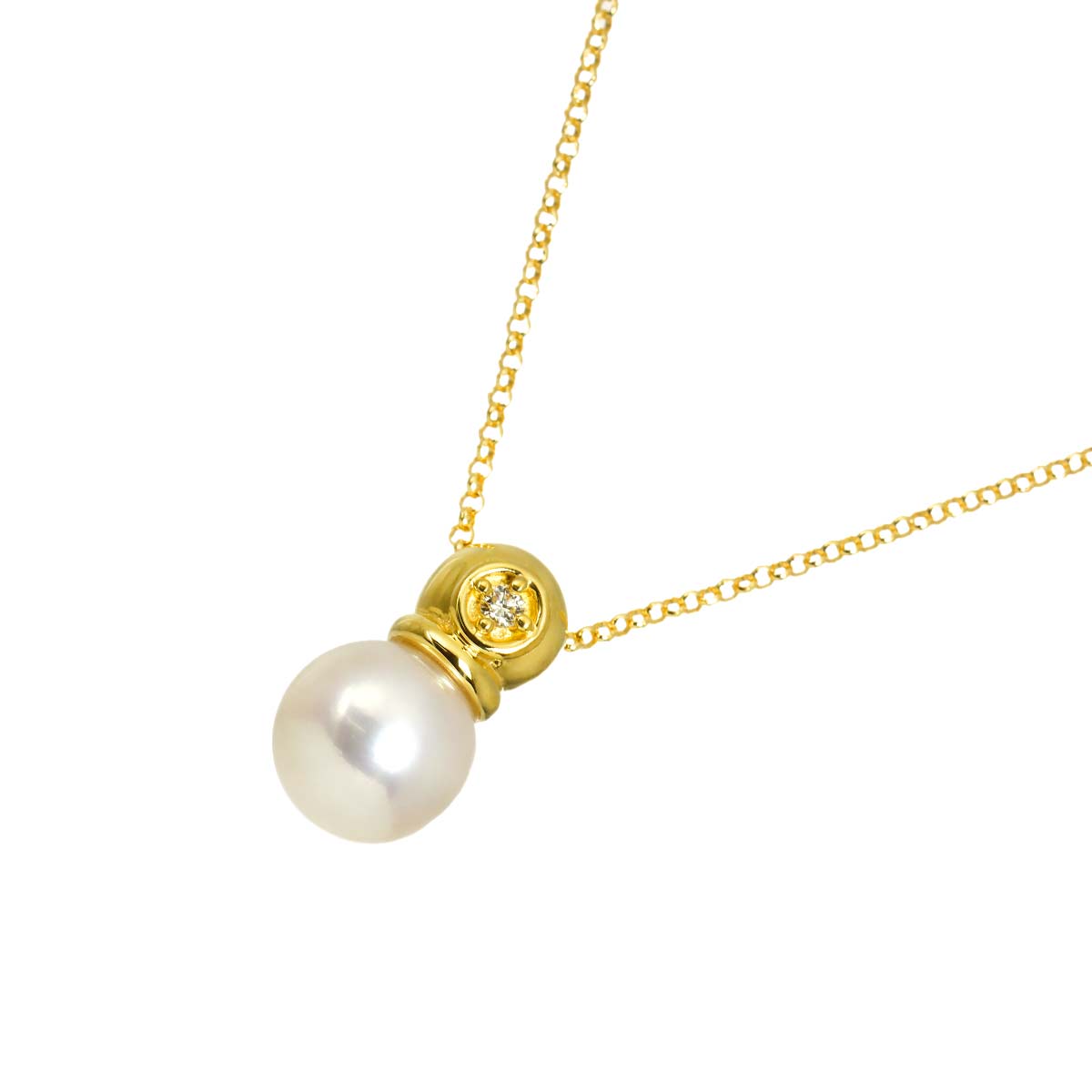 Akoya Pearl 7.3mm Diamond 0.01ct Necklace 18K YG 750