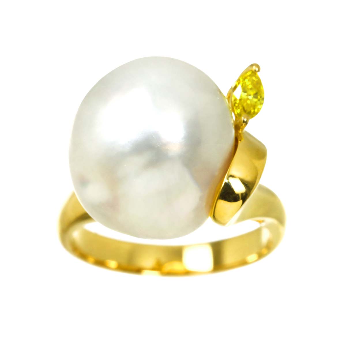 Baroque Pearl Diamond 0.13ct Ring 18K YG 750 5.5-5.75(US)