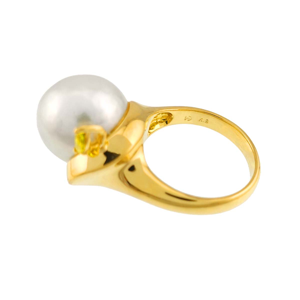 Baroque Pearl Diamond 0.13ct Ring 18K YG 750 5.5-5.75(US)