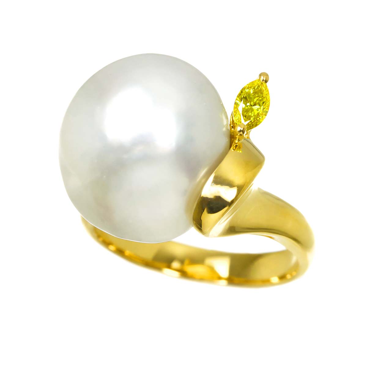Baroque Pearl Diamond 0.13ct Ring 18K YG 750 5.5-5.75(US)