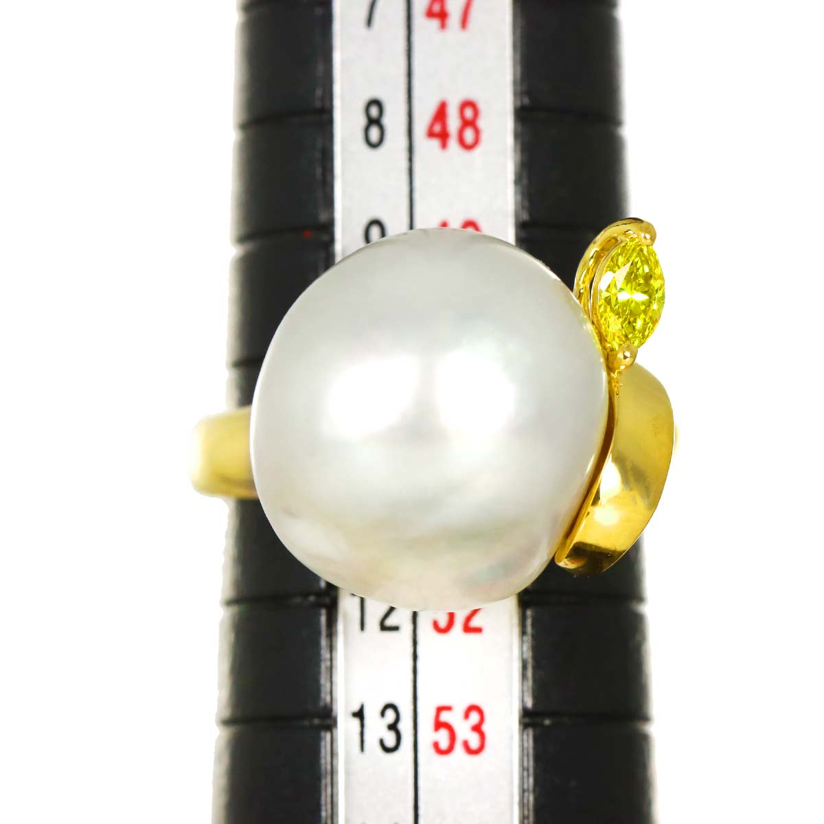Baroque Pearl Diamond 0.13ct Ring 18K YG 750 5.5-5.75(US)