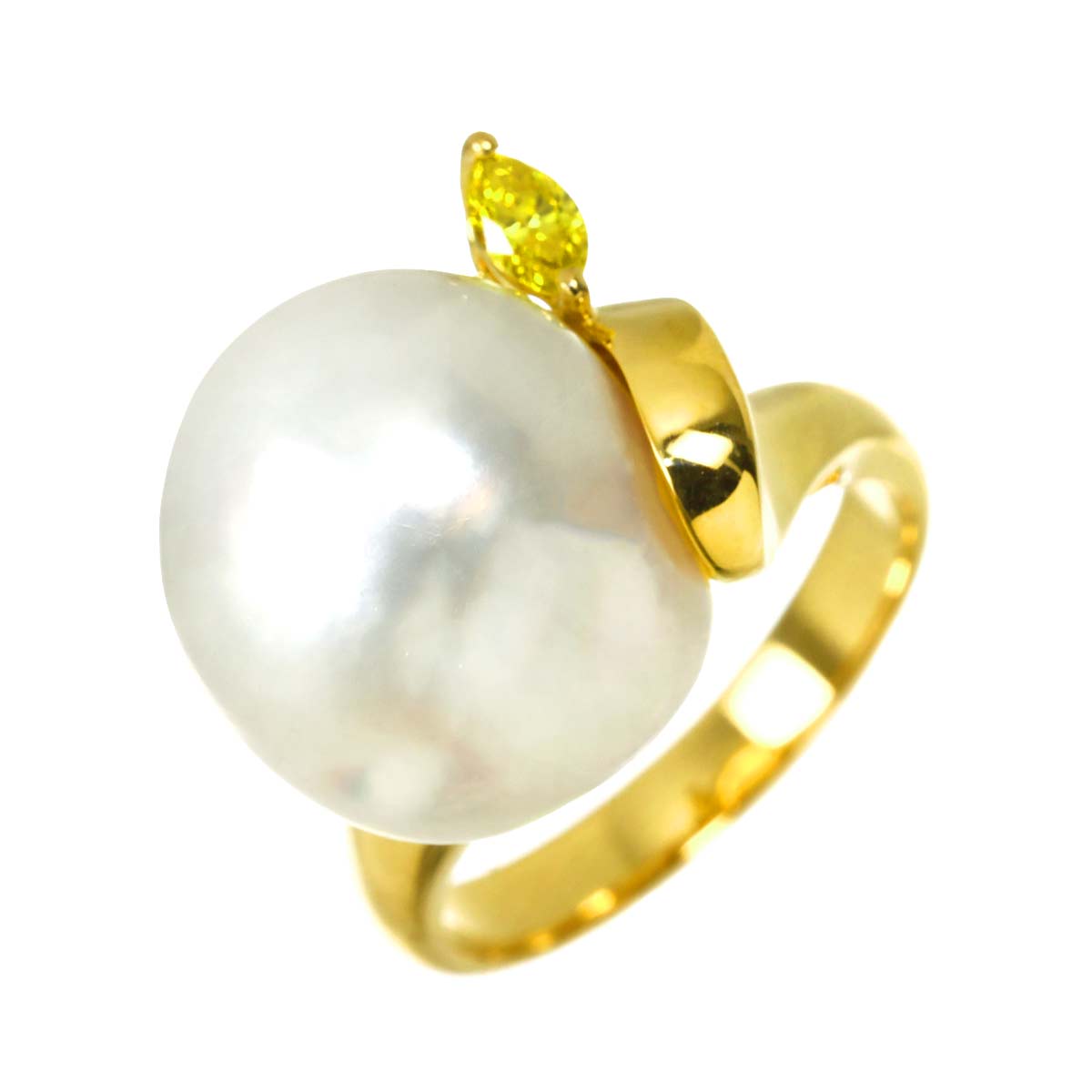 Baroque Pearl Diamond 0.13ct Ring 18K YG 750 5.5-5.75(US)