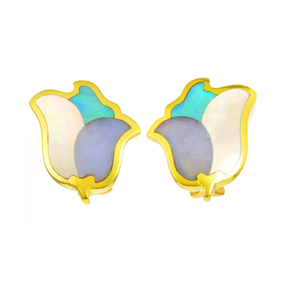 MOP Chalcedony Opal Earrings Clip on 18K Yellow Gold 750