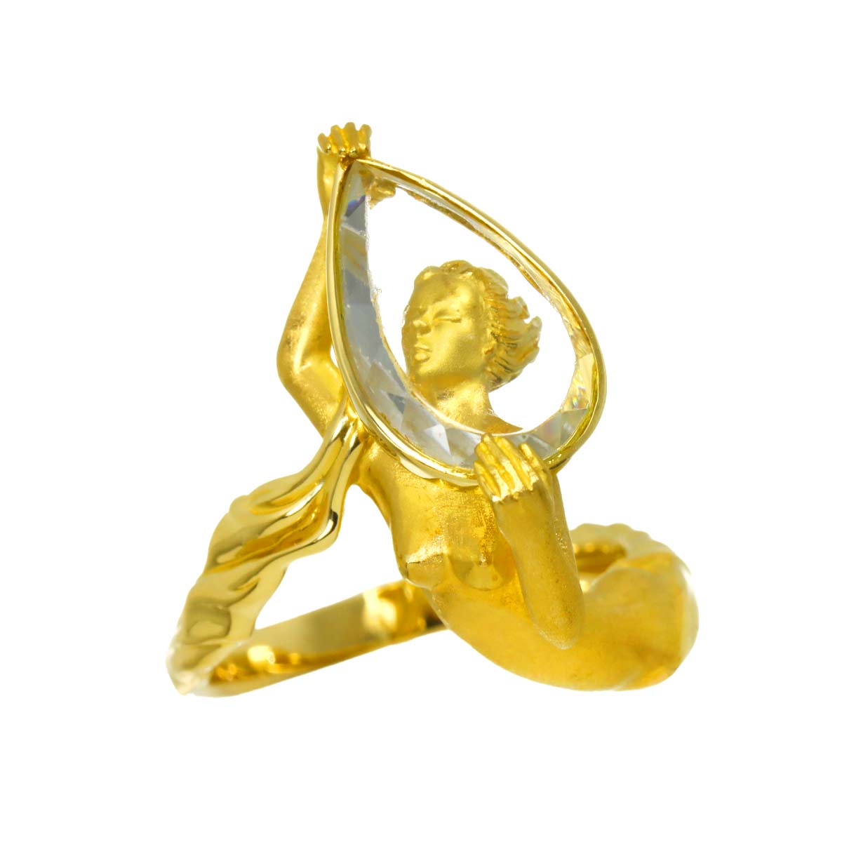 crystal Ring K18 YG 750 Size6(US)