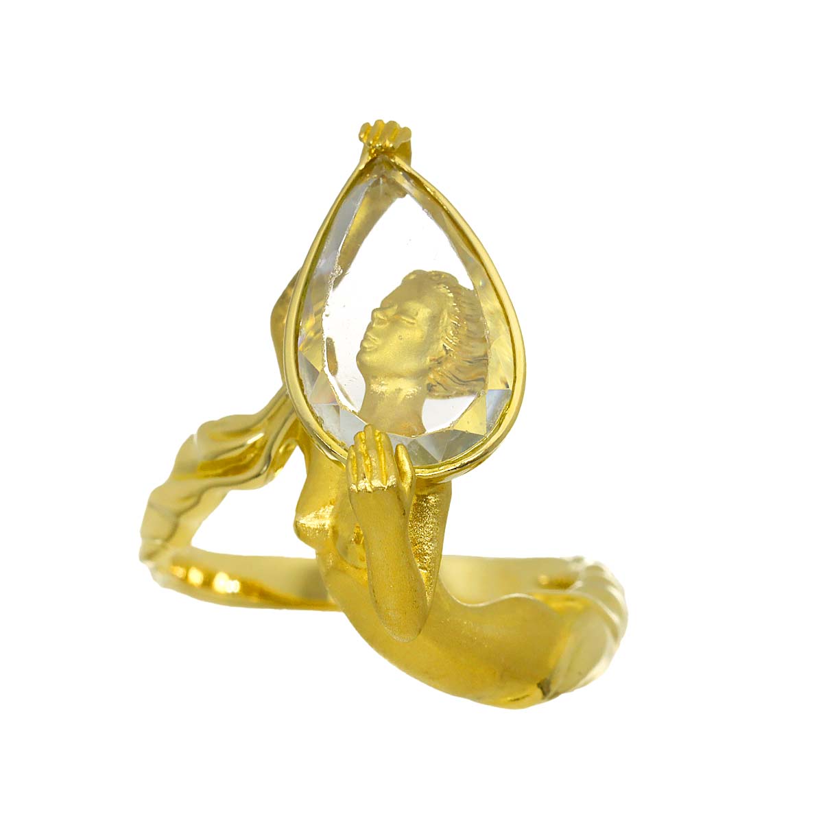 crystal Ring K18 YG 750 Size6(US)