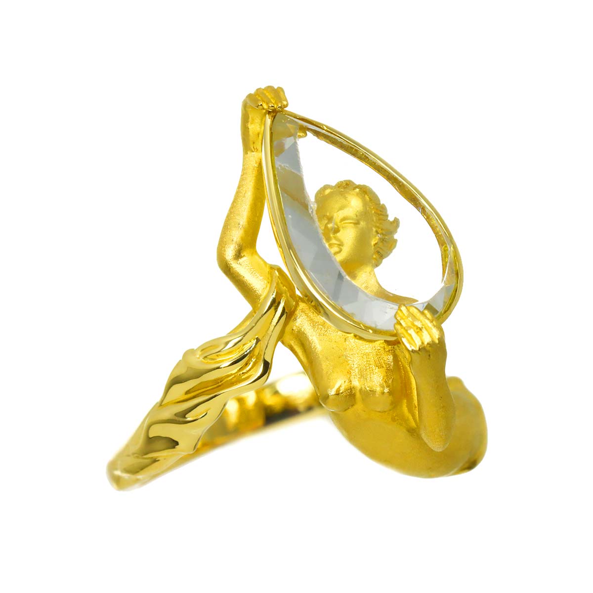 crystal Ring K18 YG 750 Size6(US)