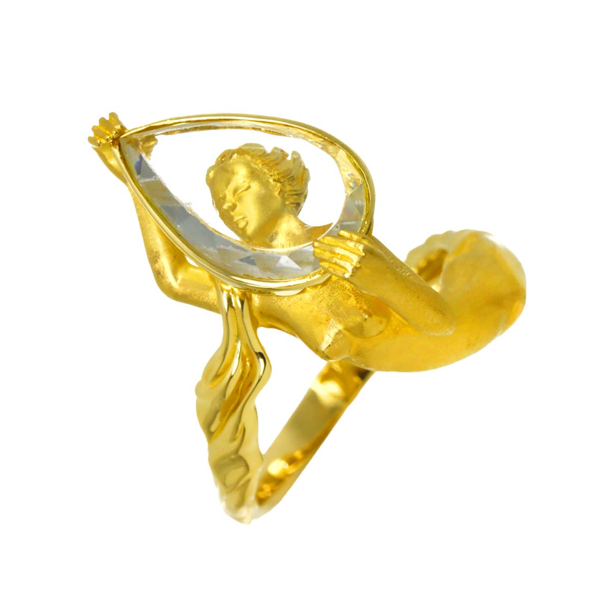 crystal Ring K18 YG 750 Size6(US)
