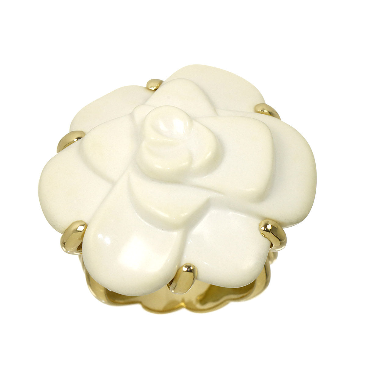 Camellia Cacholong Ring 18K YG 750 Size6-6.25(US)