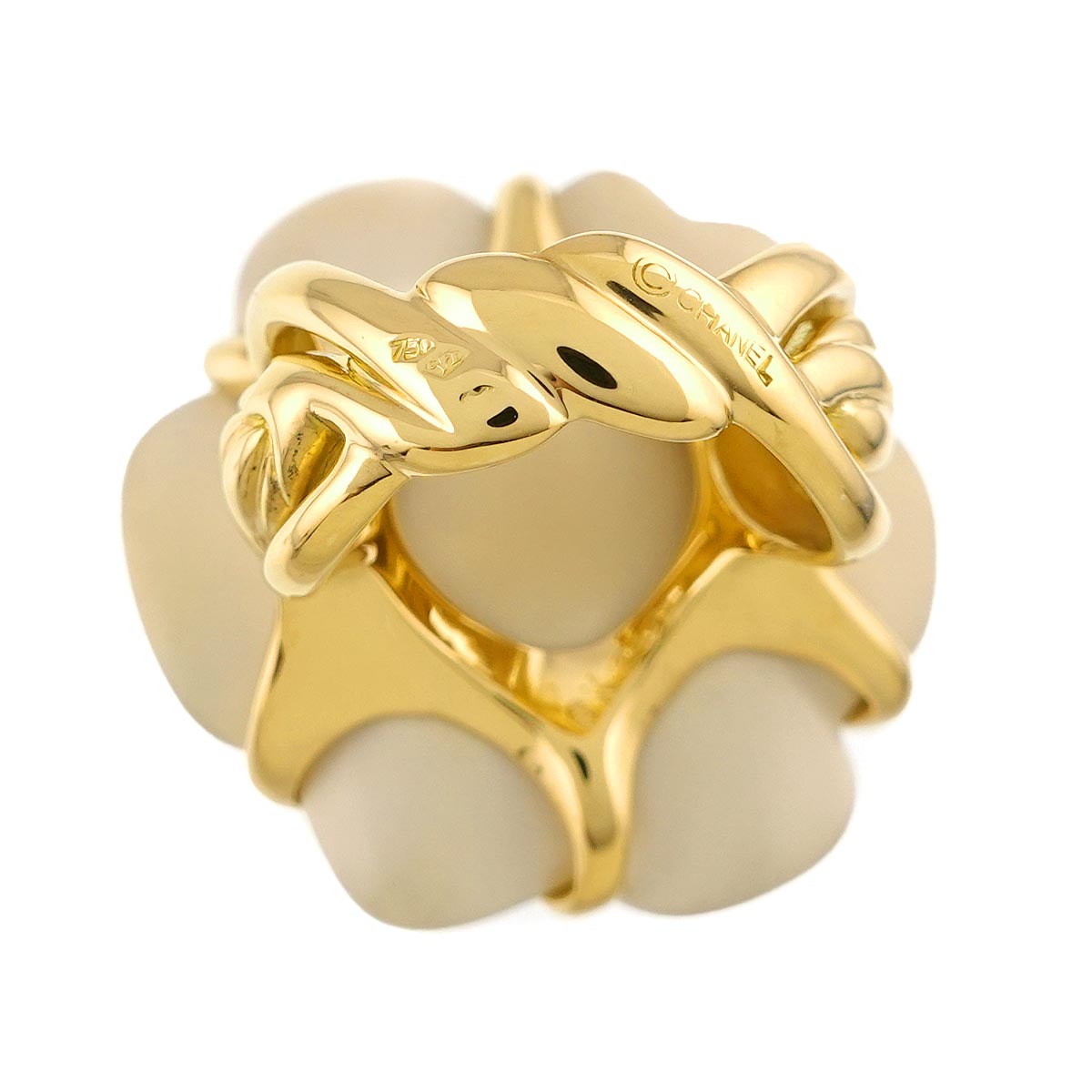 Camellia Cacholong Ring 18K YG 750 Size6-6.25(US)