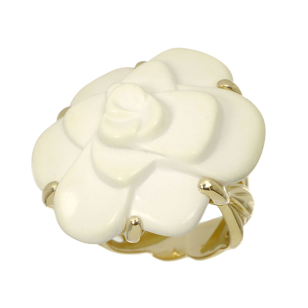 Camellia Cacholong Ring 18K YG 750 Size6-6.25(US)