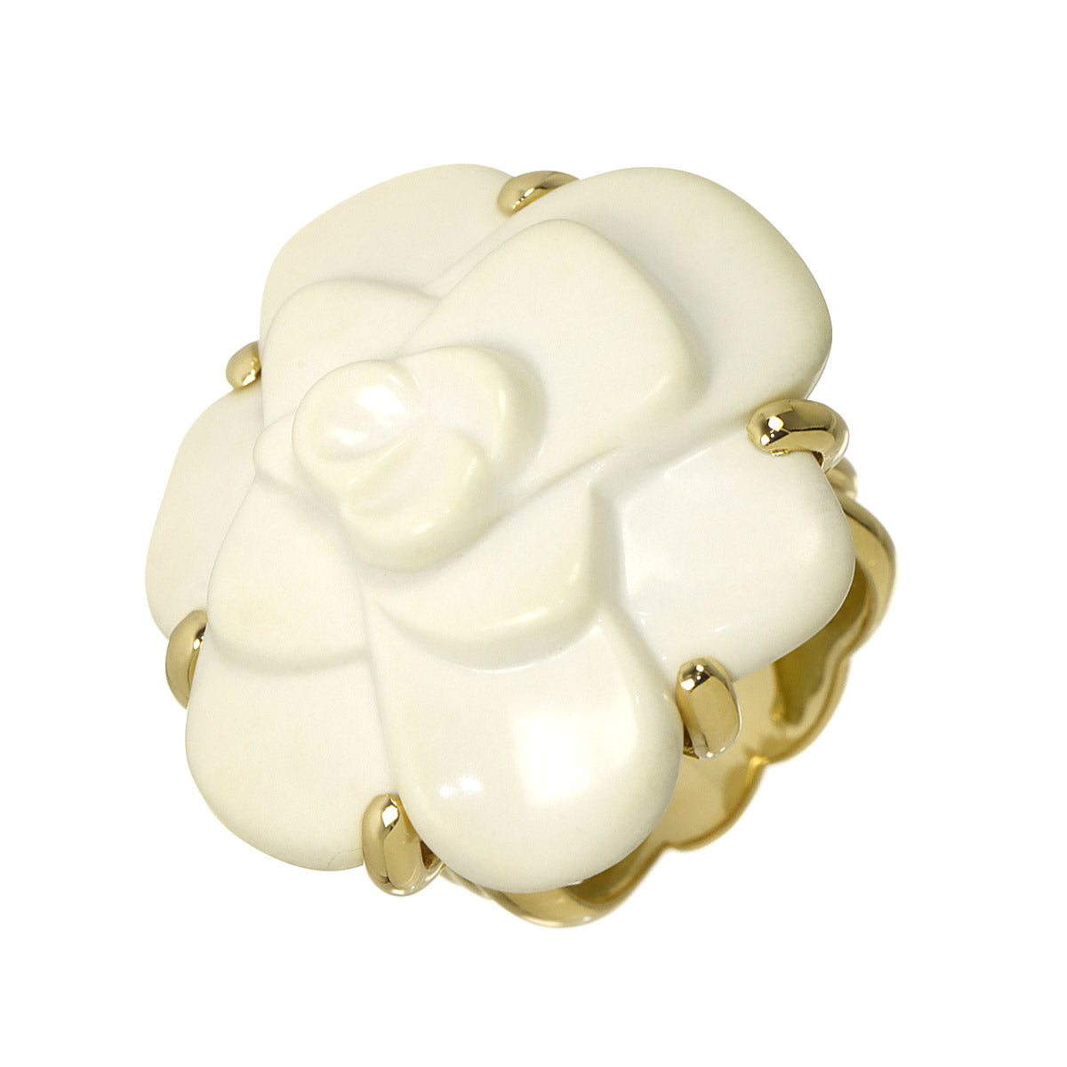 Camellia Cacholong Ring 18K YG 750 Size6-6.25(US)