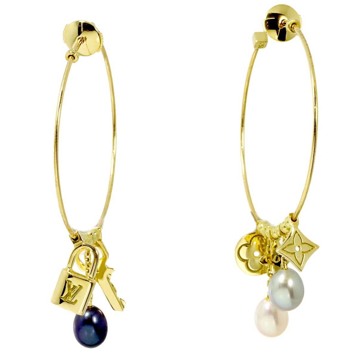 Hoop Freshwater pearl Earrings Pierced 18K YG 750