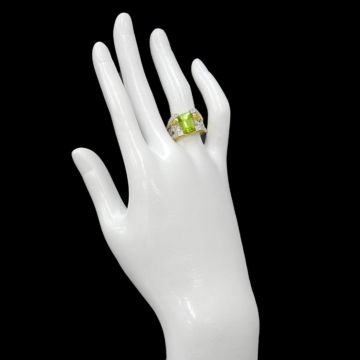 Peridot Diamond 0.52ct Ring 18K YG WG 750 Size6-6.25(US)