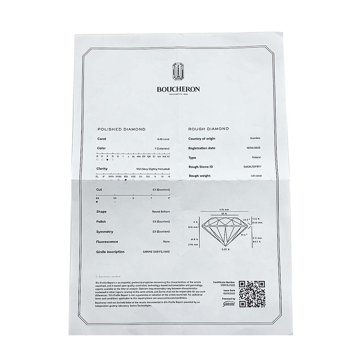 PIVOINE Diamond 0.40ct F/VS1/3EX Ring 18K WG Size49 4.75-5US