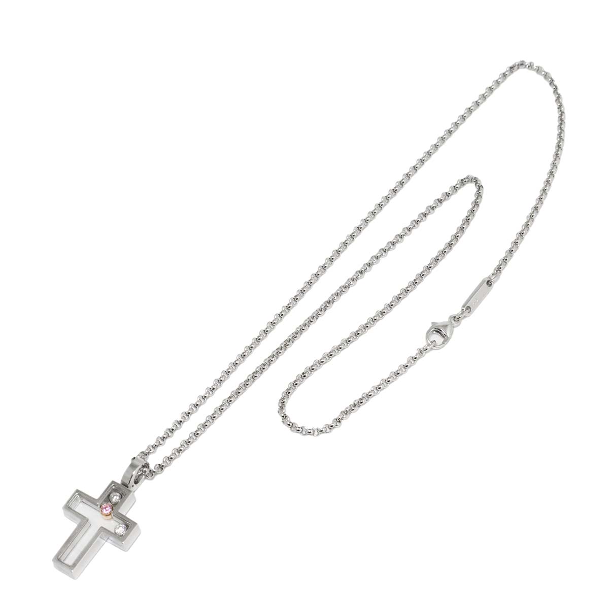 Happy Diamond Sapphire Cross Necklace 18K WG 750