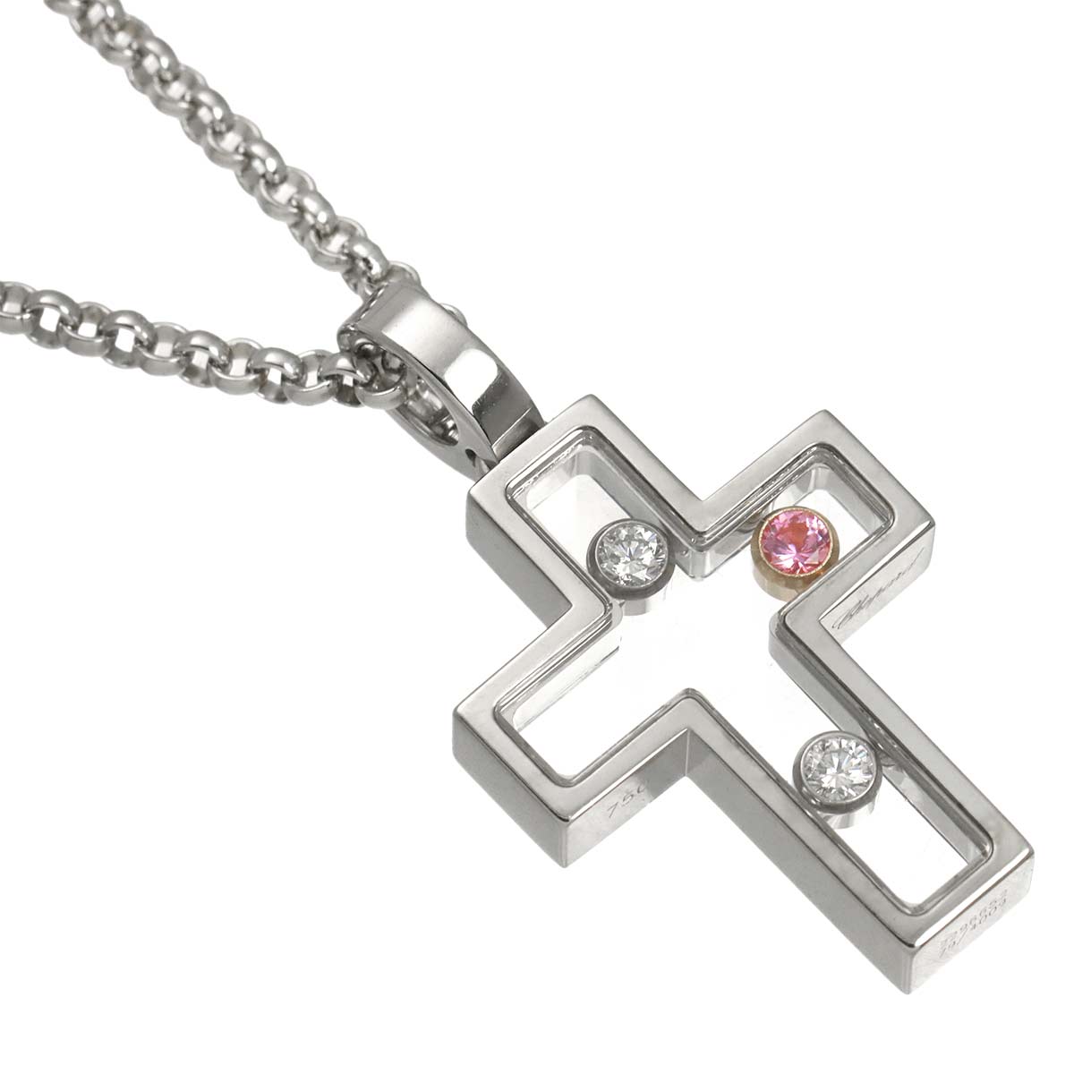 Happy Diamond Sapphire Cross Necklace 18K WG 750