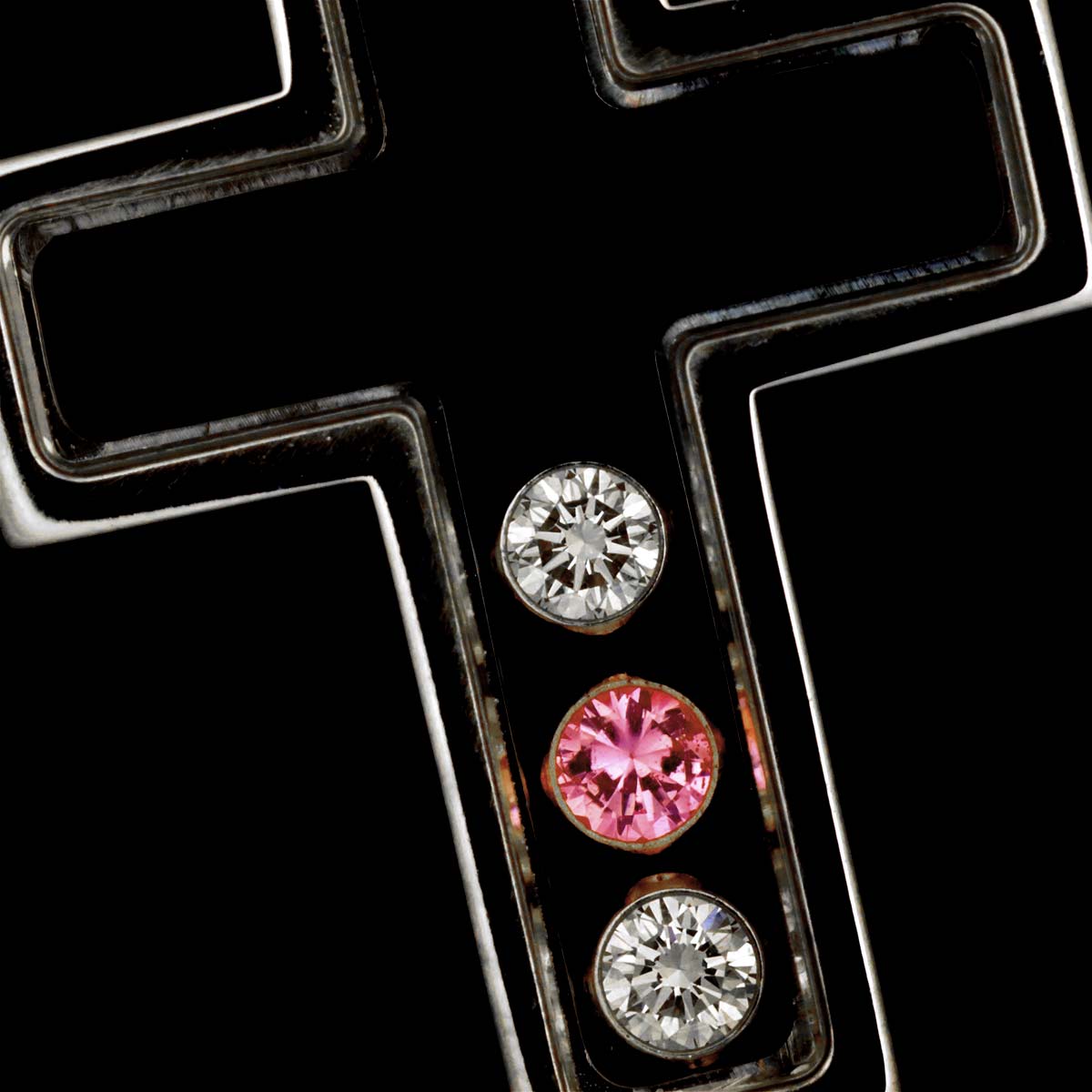 Happy Diamond Sapphire Cross Necklace 18K WG 750