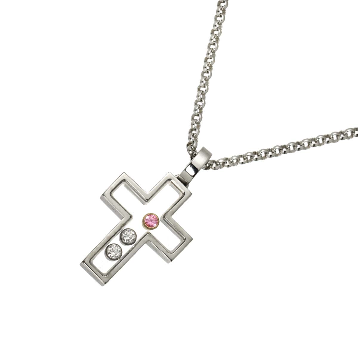 Happy Diamond Sapphire Cross Necklace 18K WG 750