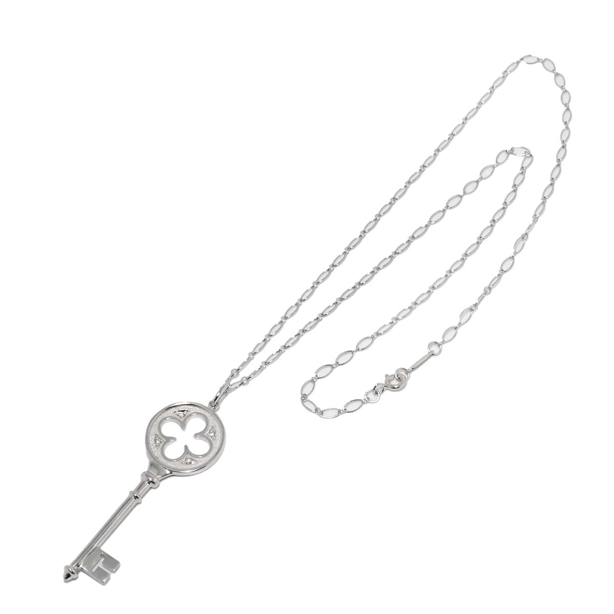 Clover Key Diamond Necklace 18K White Gold 750