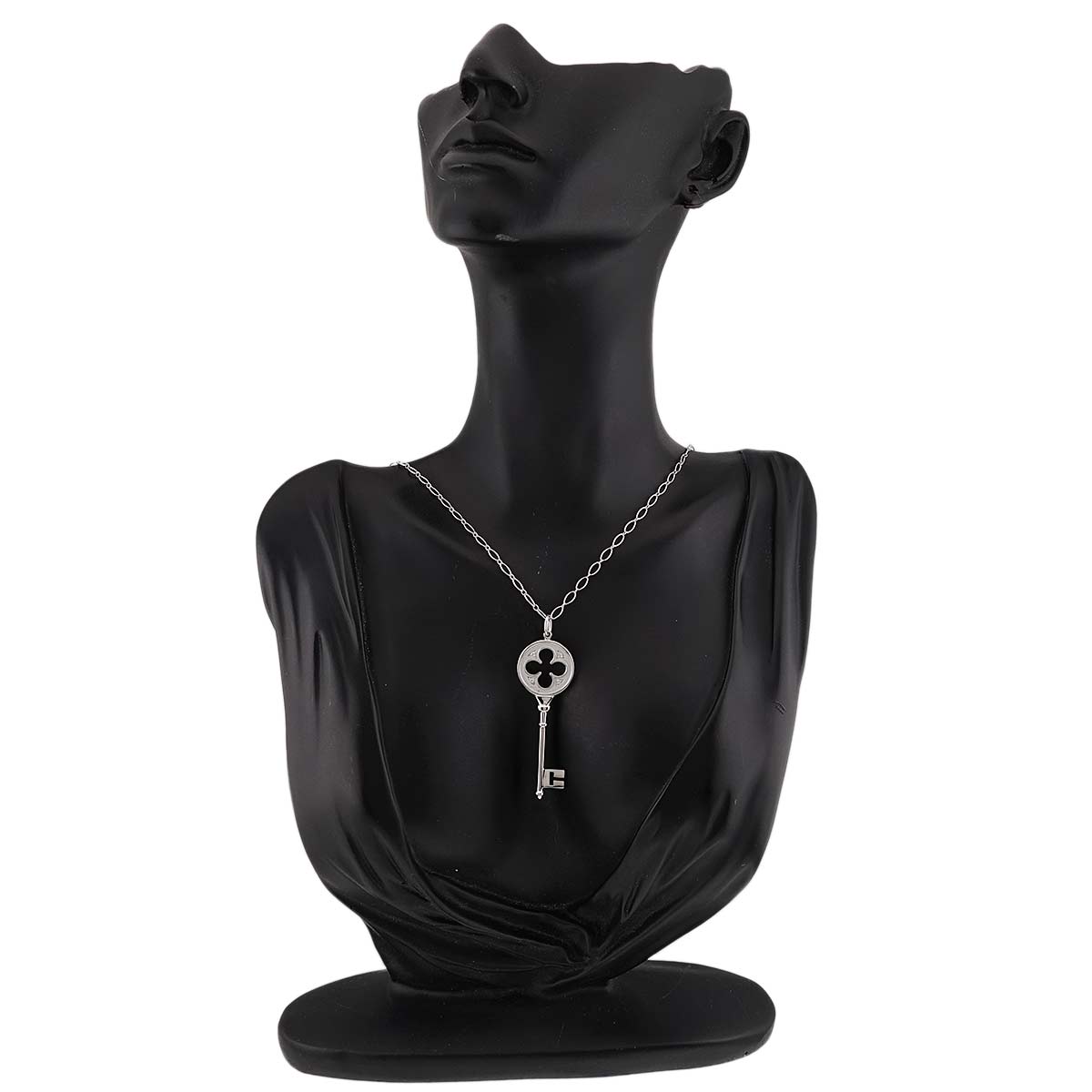 Clover Key Diamond Necklace 18K White Gold 750