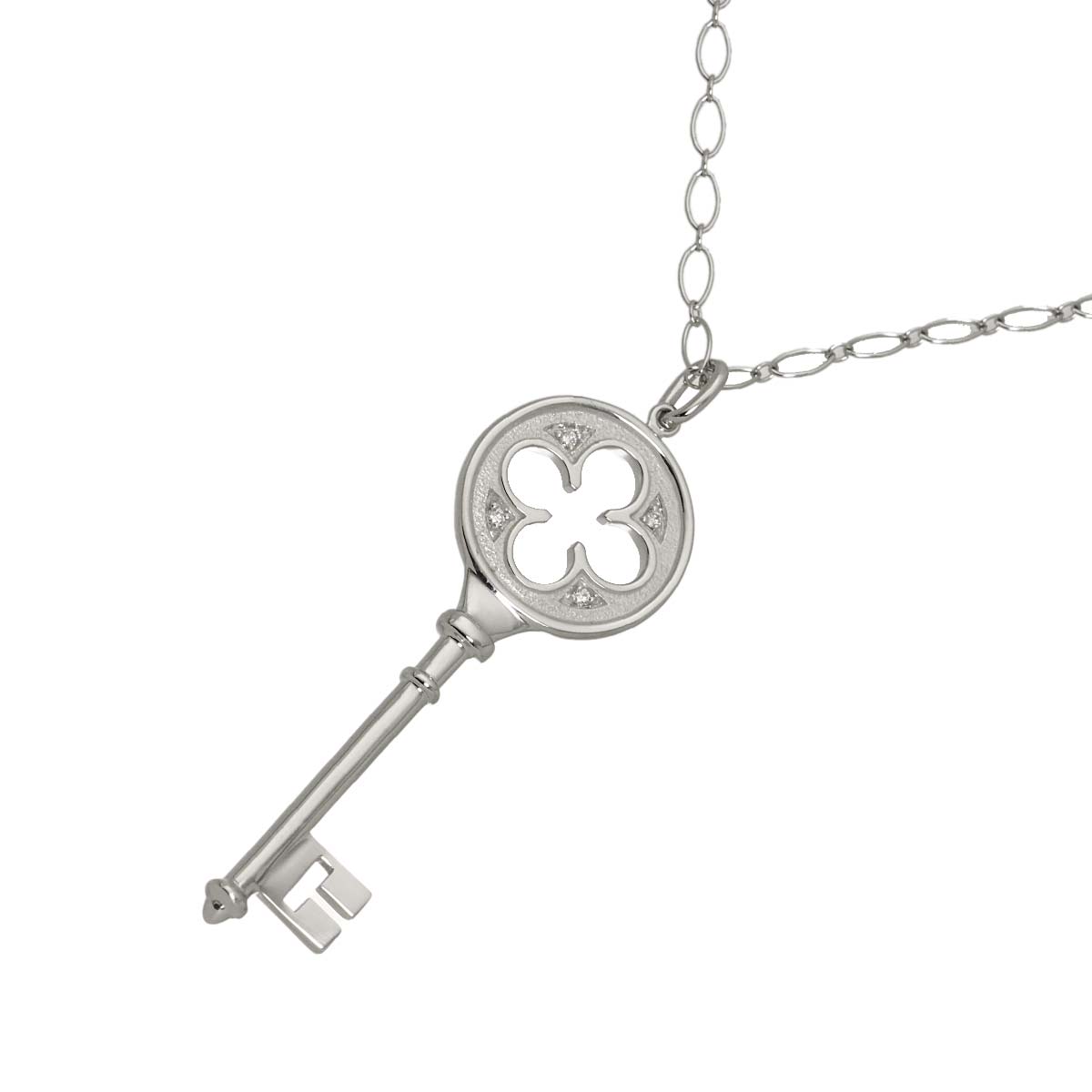 Clover Key Diamond Necklace 18K White Gold 750