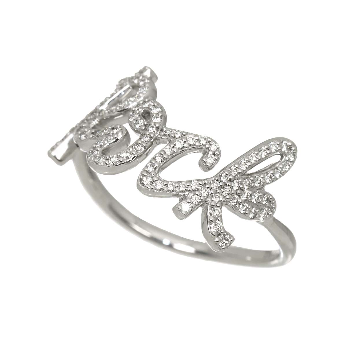 Rock Diamond Ring 18K White Gold 750 size7.5(US)