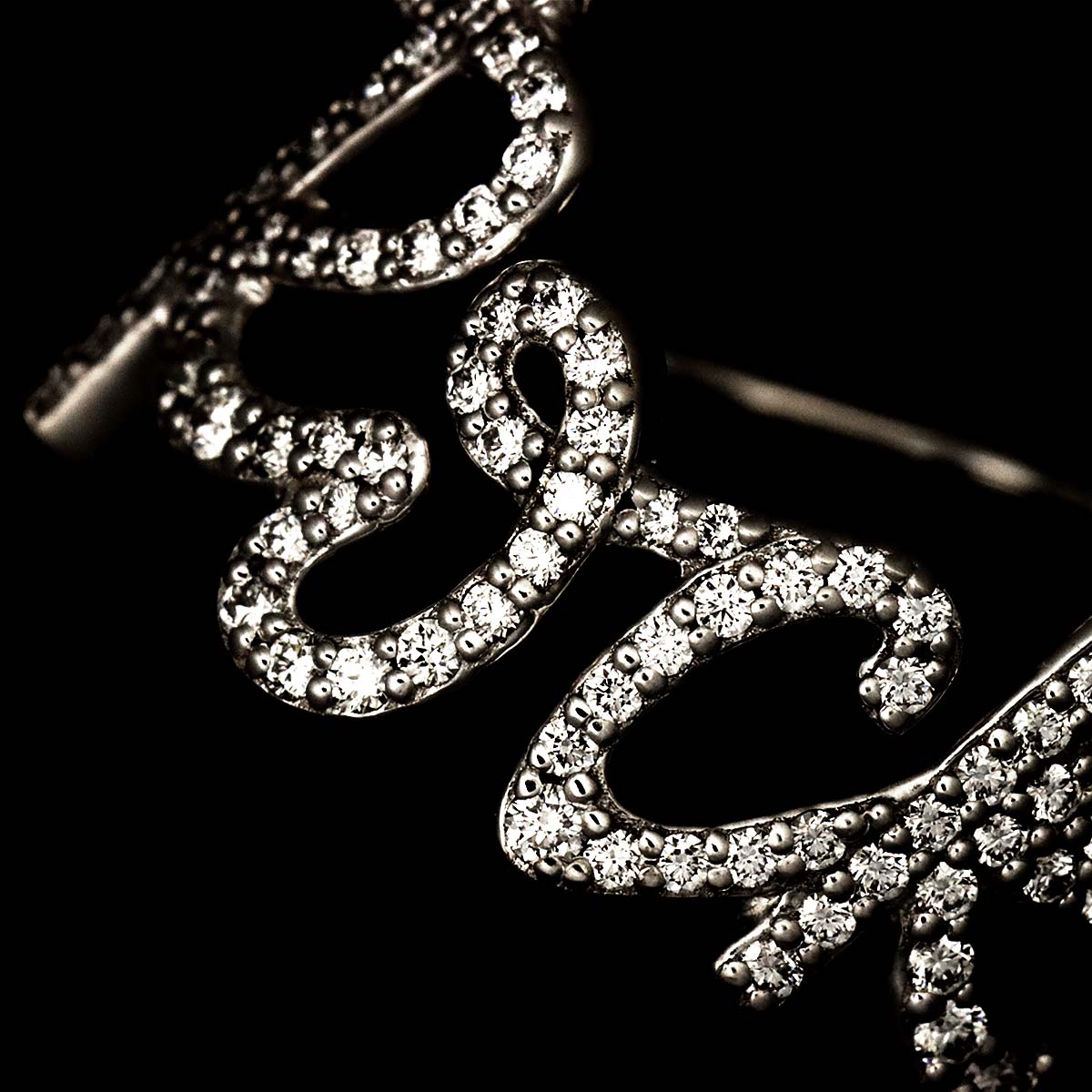 Rock Diamond Ring 18K White Gold 750 size7.5(US)