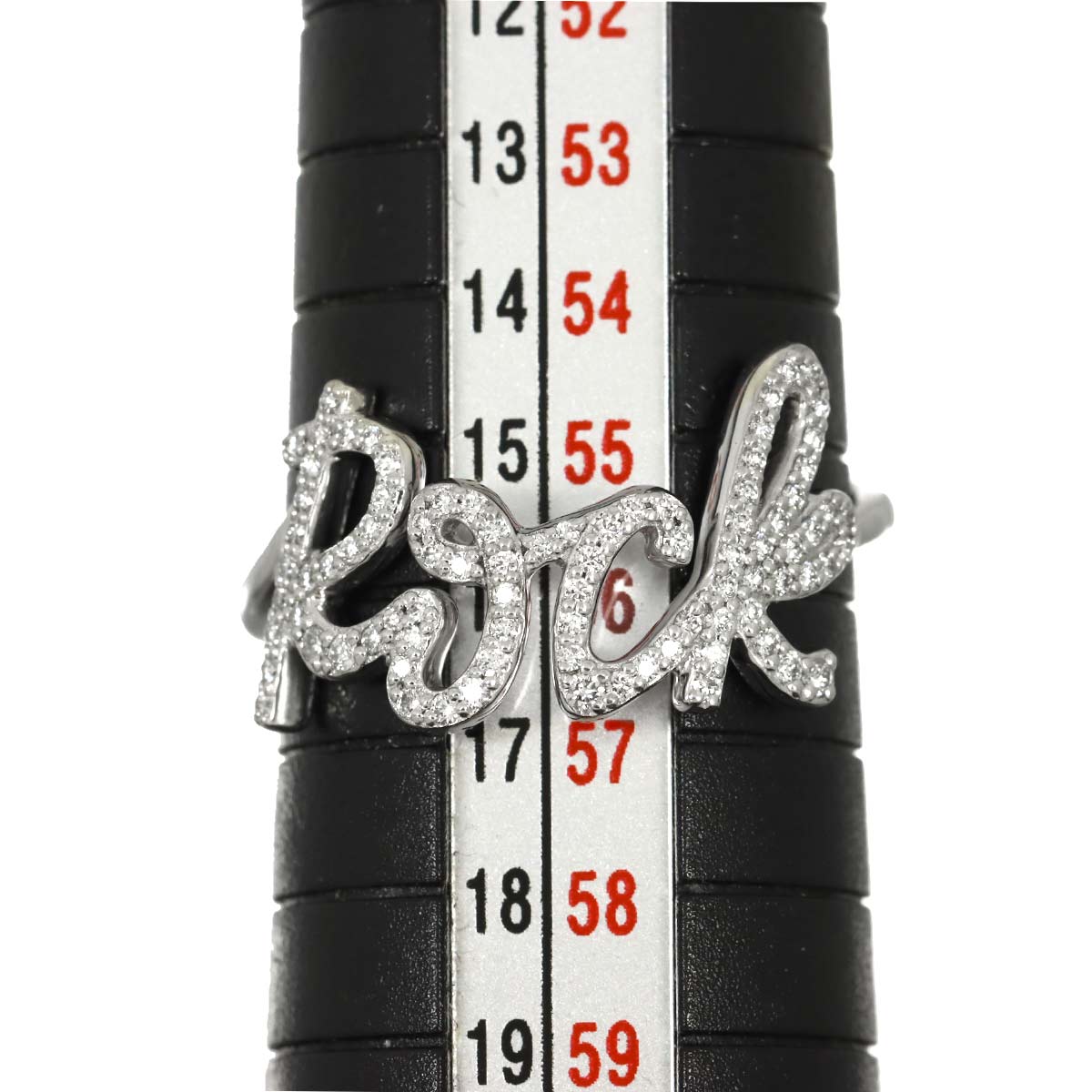 Rock Diamond Ring 18K White Gold 750 size7.5(US)