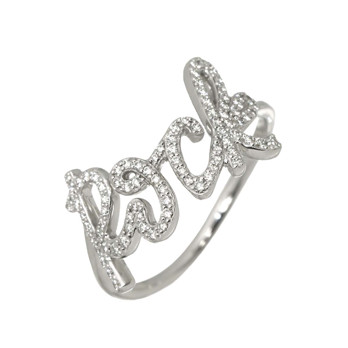 Rock Diamond Ring 18K White Gold 750 size7.5(US)