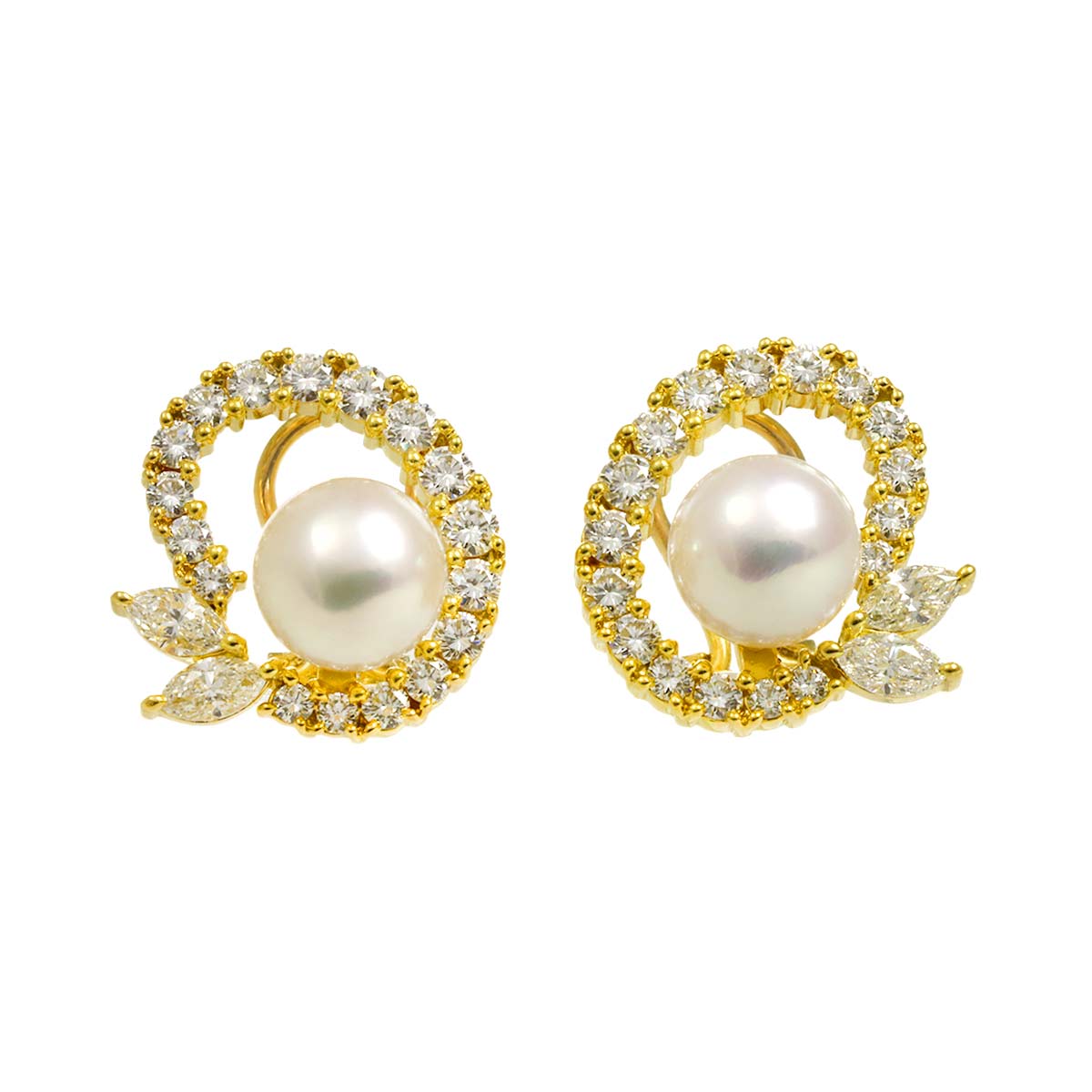 Akoya Pearl 8.2mm Diamond Earrings Clip on 18K YG 750