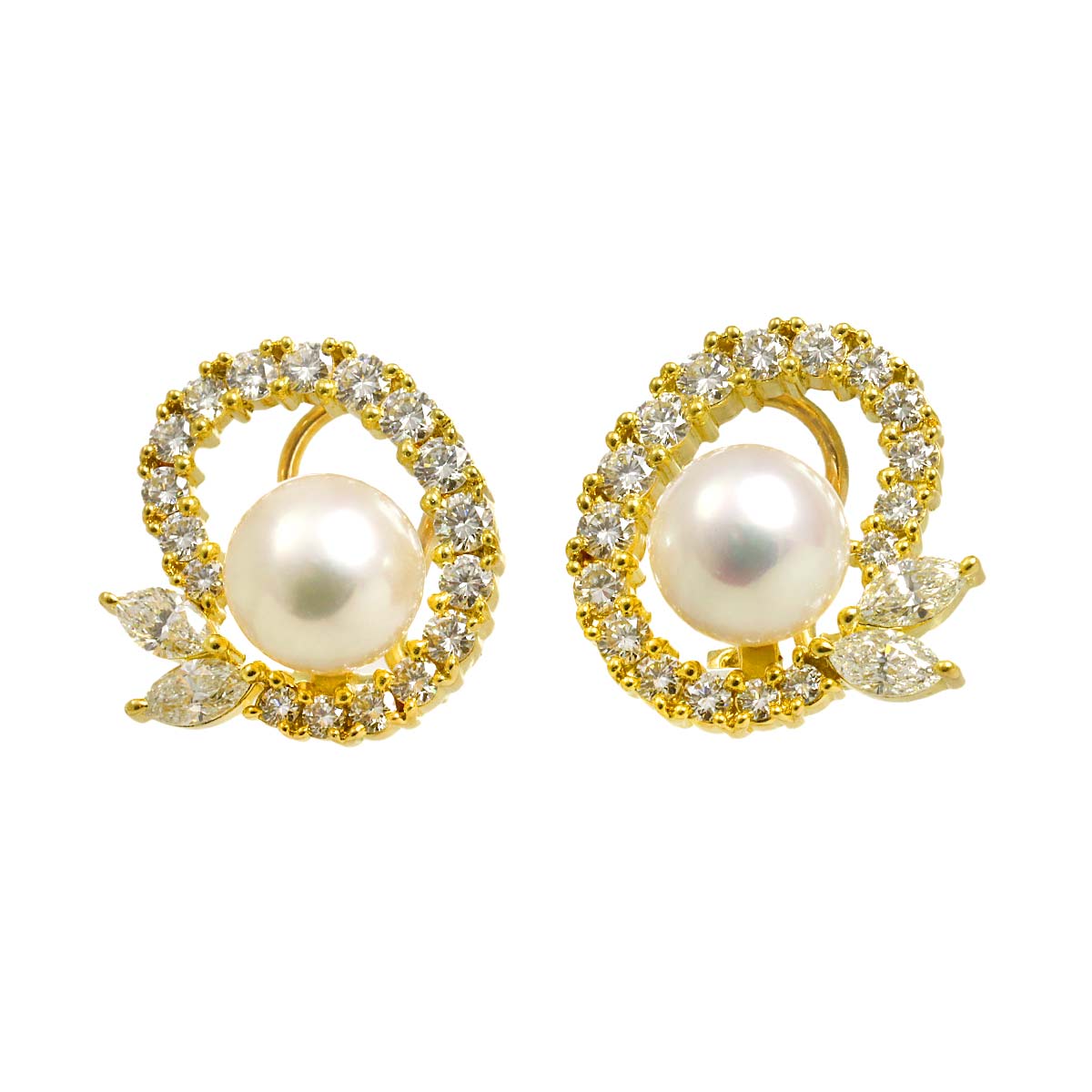Akoya Pearl 8.2mm Diamond Earrings Clip on 18K YG 750
