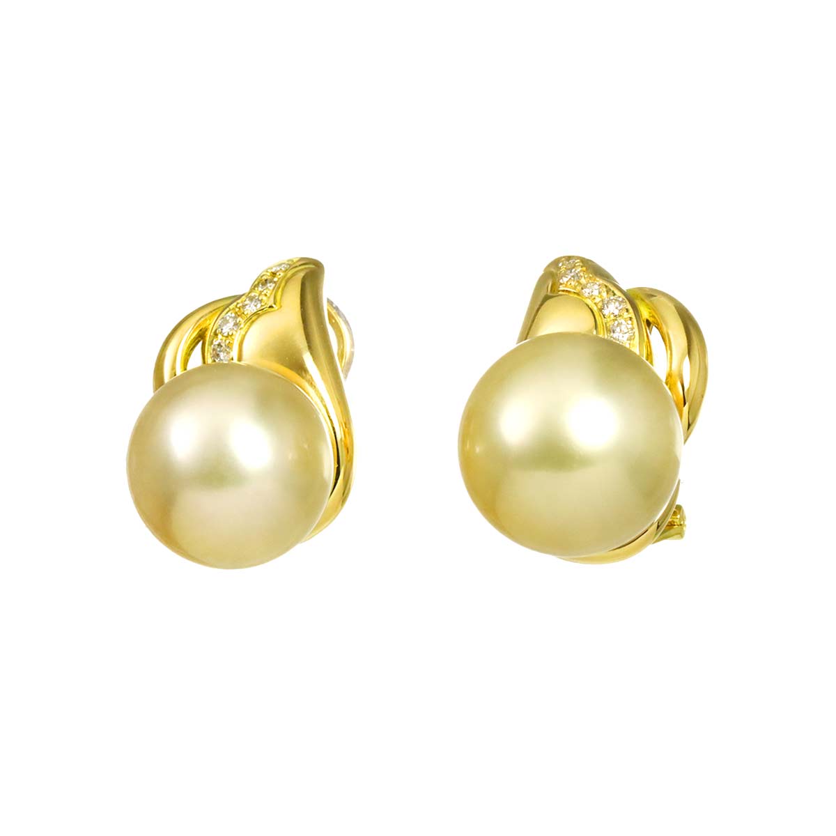 South Sea pearl Diamond Earrings Pierced 18K YG 750