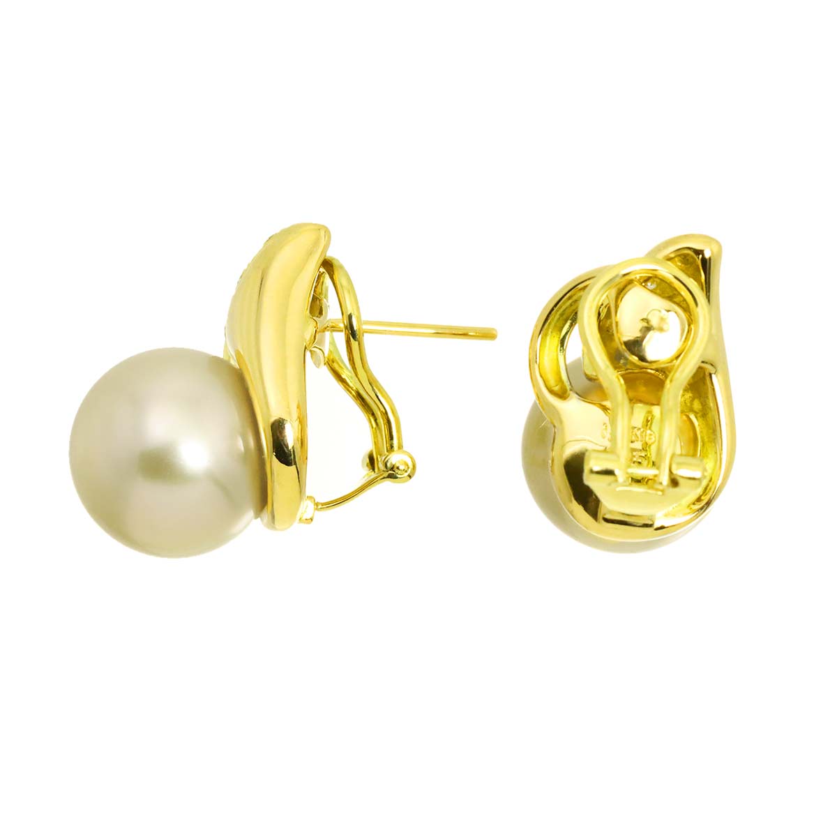 South Sea pearl Diamond Earrings Pierced 18K YG 750