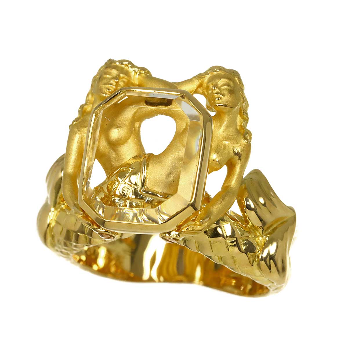 crystal Ring K18 YG 750 Size5.75-6(US)
