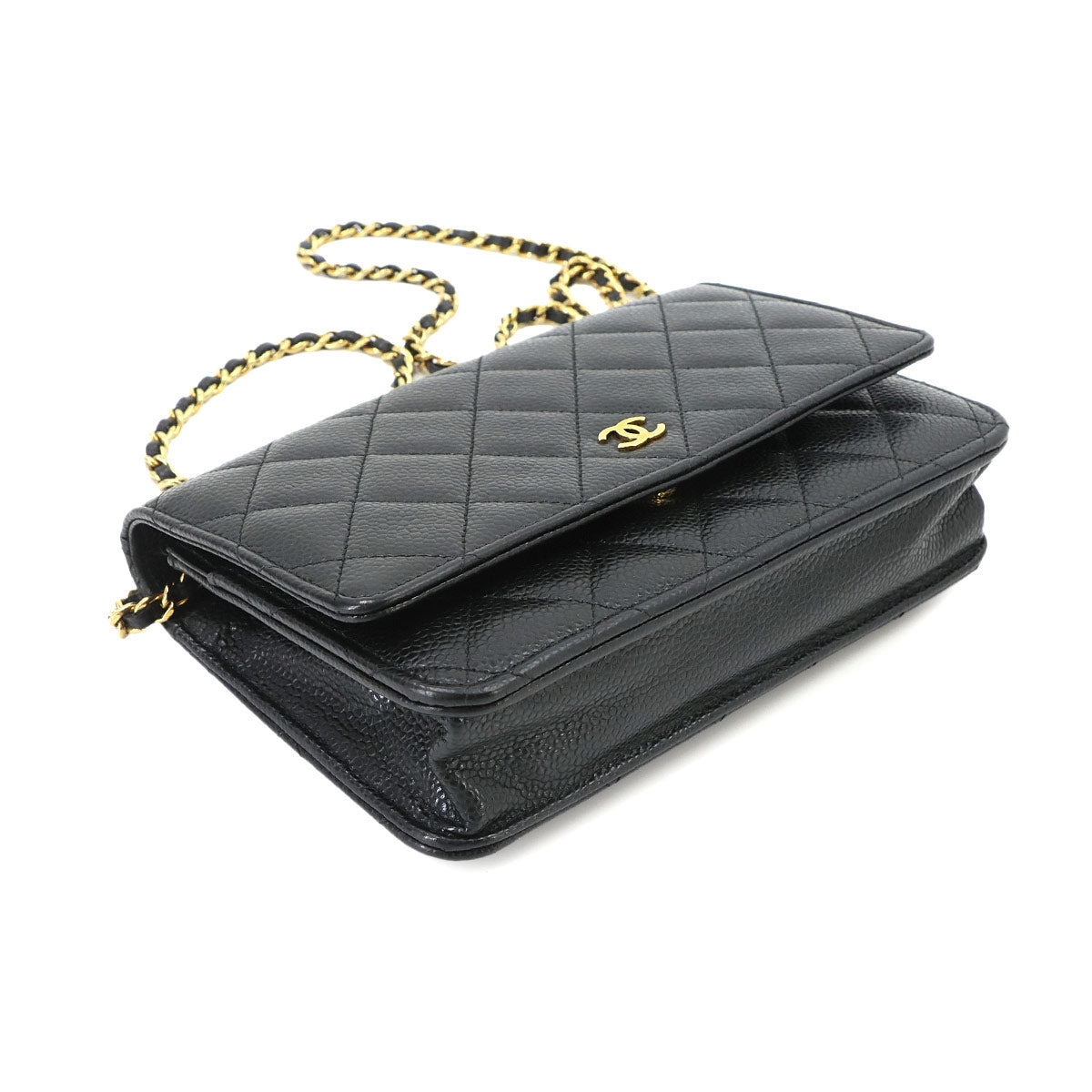 Matelasse Classic Chain Wallet Leather Black AP0250