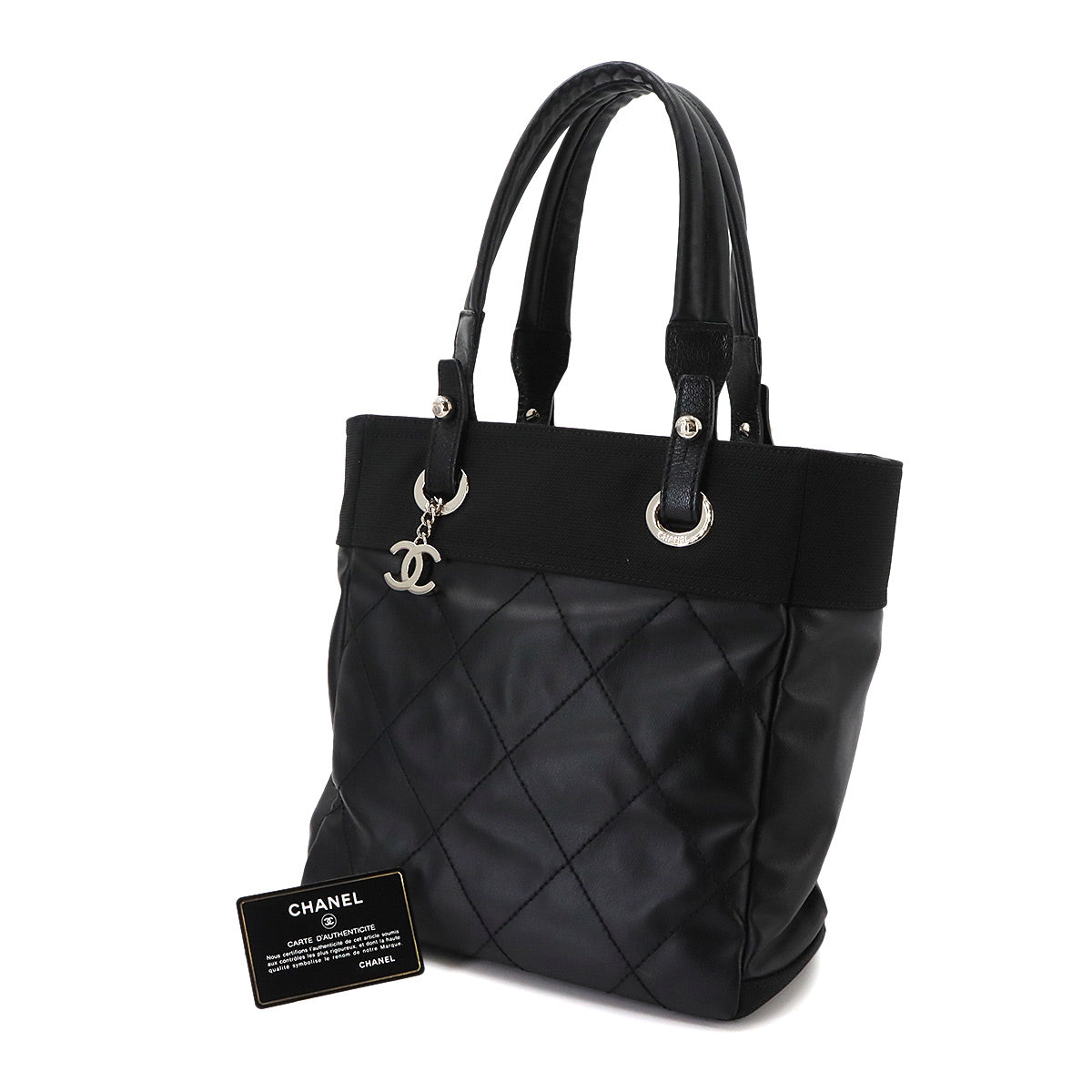 Paris Biarritz PM Tote Bag PVC Nylon Leather Black A34208 Purse