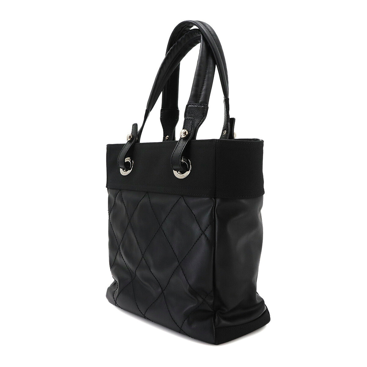 Paris Biarritz PM Tote Bag PVC Nylon Leather Black A34208 Purse