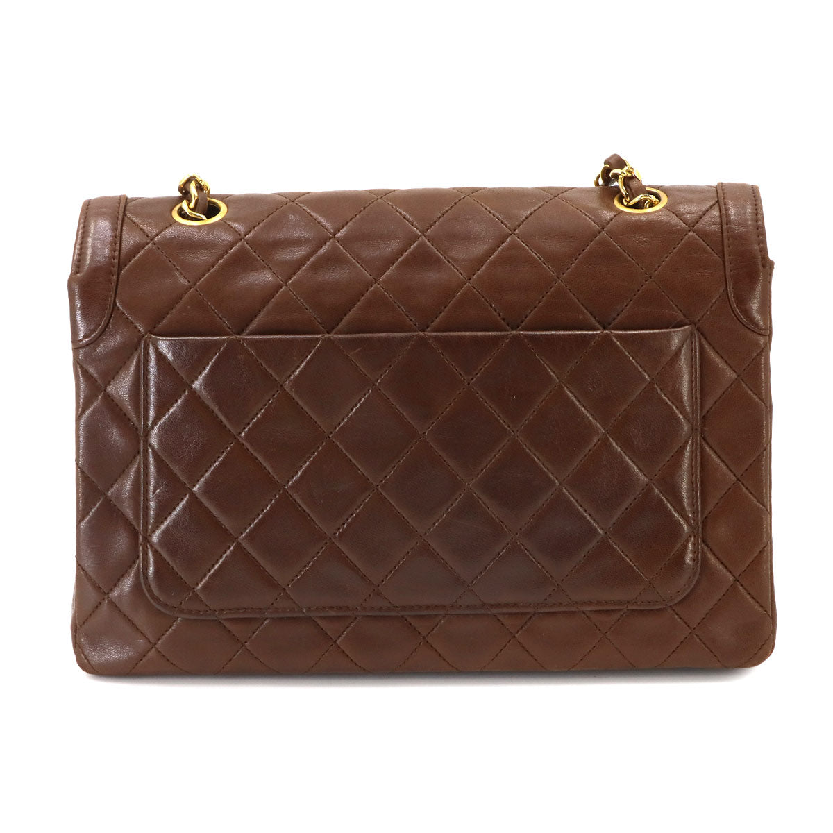 Matelasse Chain Shoulder Bag Leather Brown Vintage