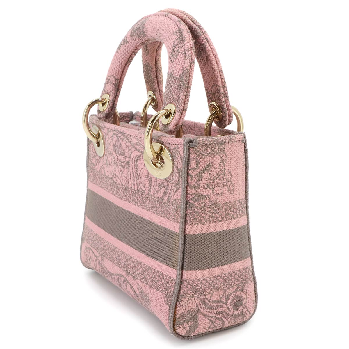 Lady D-Lite Mini Hand Shoulder Bag Canvas Pink Gray
