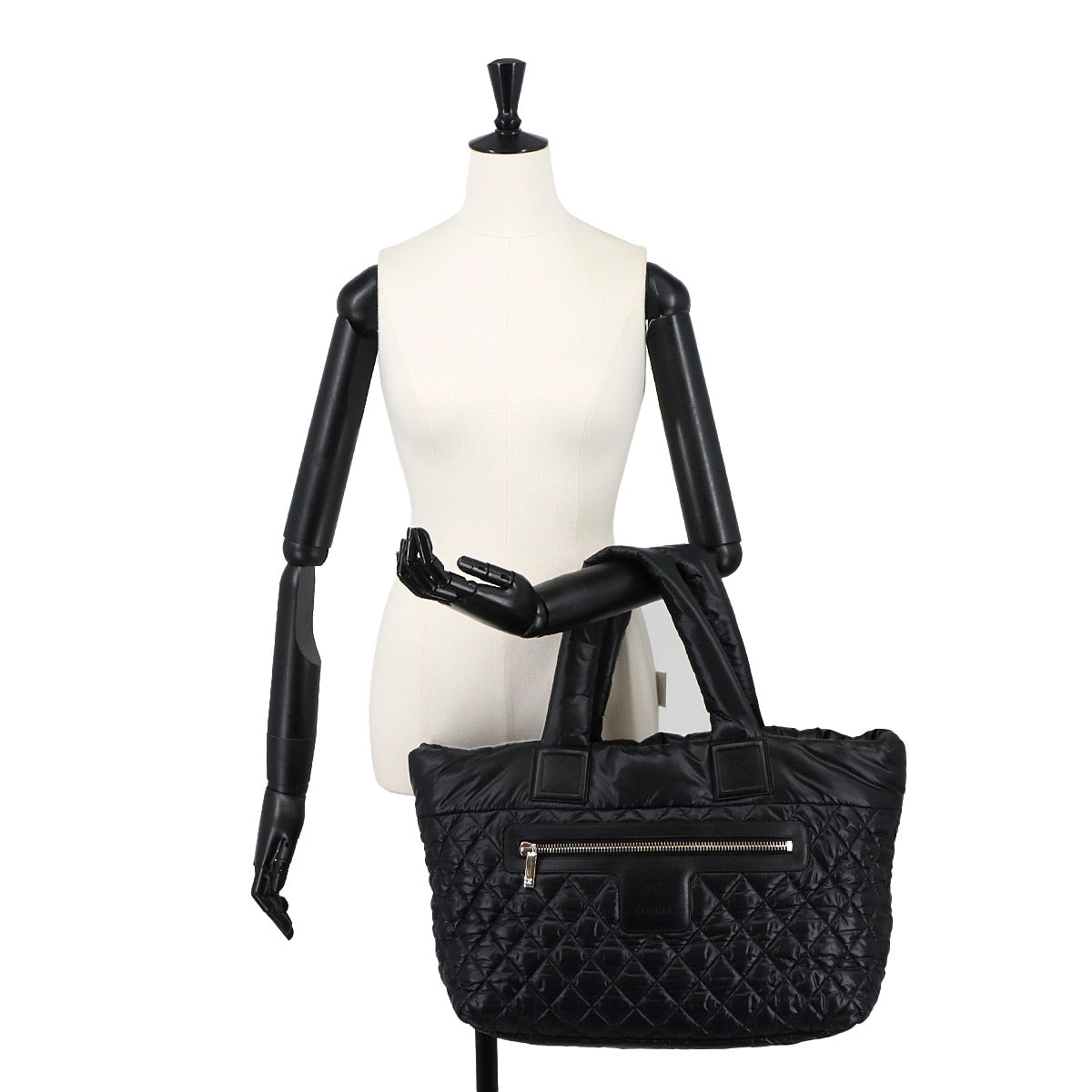 Coco Cocoon Medium Tote Bag Nylon Leather Black A48611 Purse
