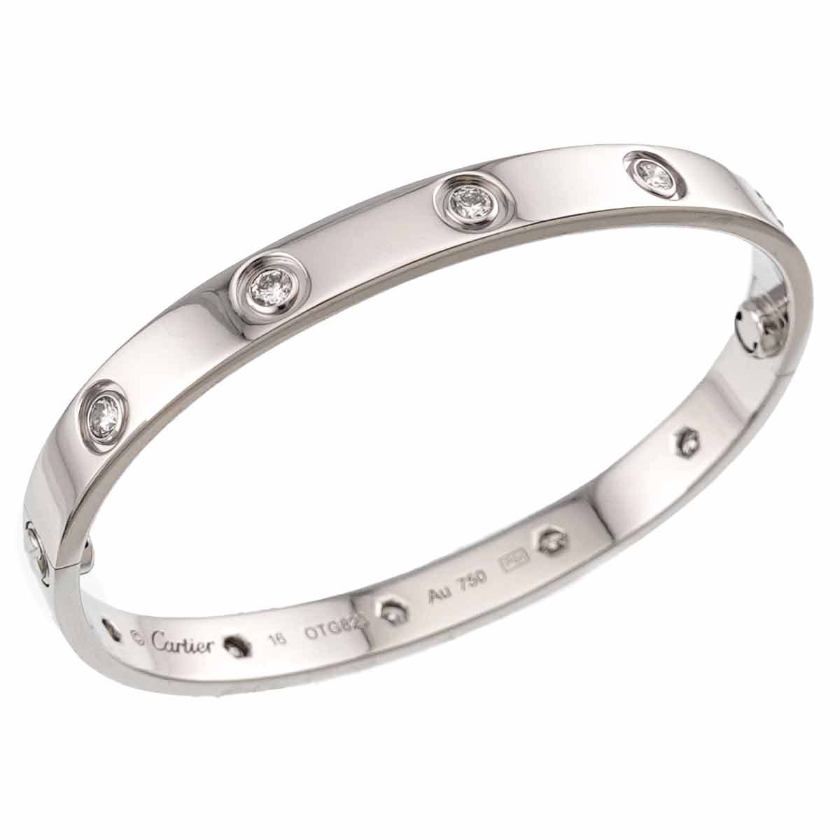 Love Bracelet Diamond 10P Bangle 18K WG 750 Size16