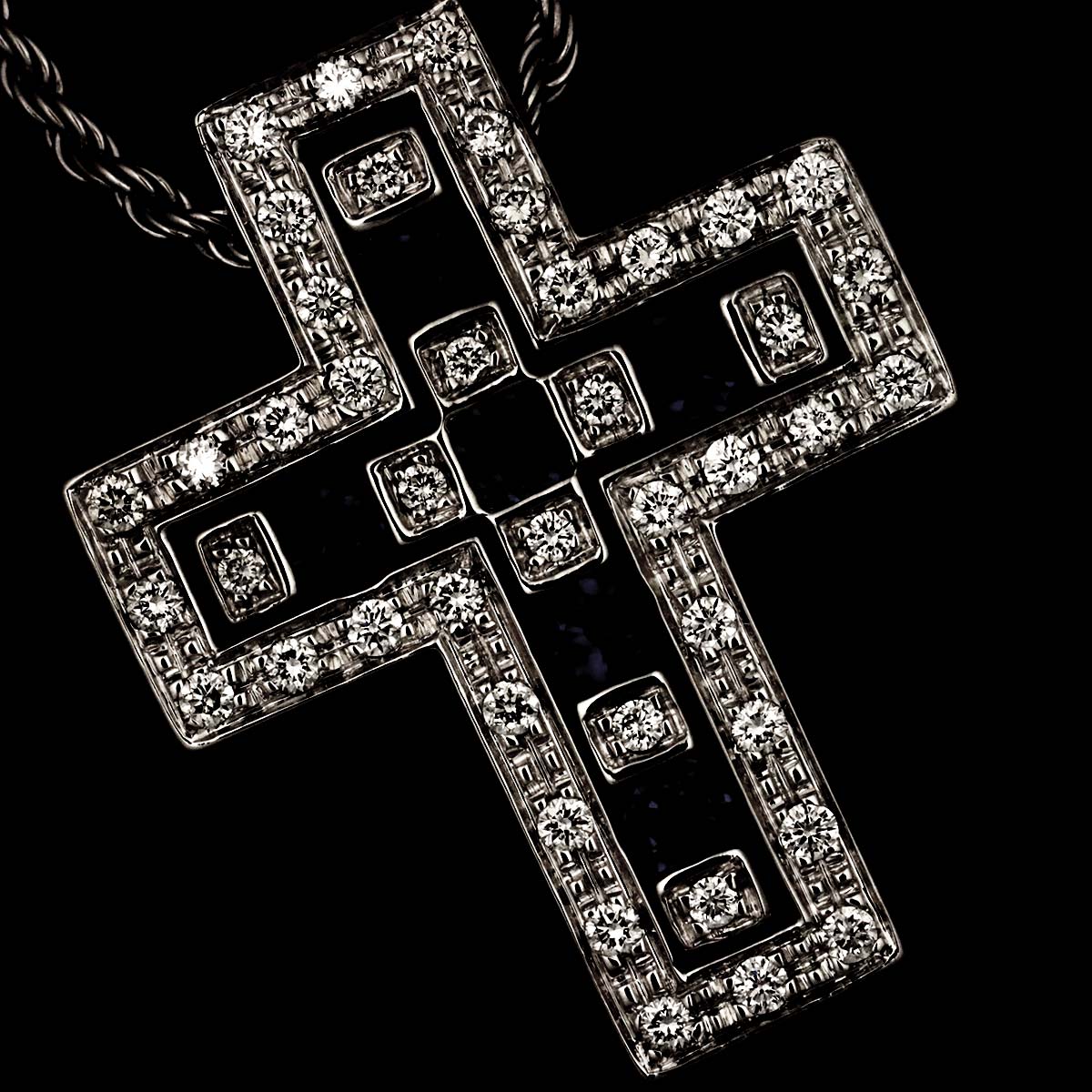 Belle Epoque SM Sapphire Diamond Cross Necklace 18K WG 750