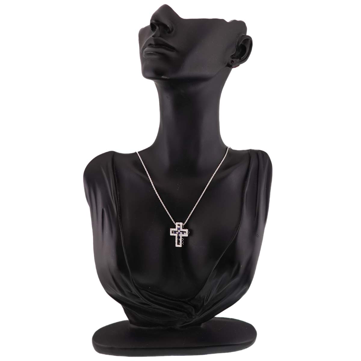 Belle Epoque SM Sapphire Diamond Cross Necklace 18K WG 750